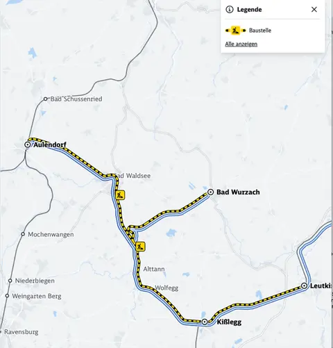 Zugausfälle und Ersatzverkehr ab 15. August (bis 11. Oktober)